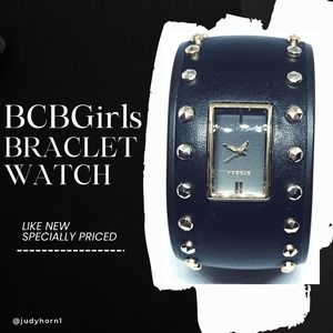 BCBGirls Black Bangle Gold Accents Mixed Element Watch